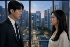 A dramatic apartment corridor scene representing The Apartment Job episode 9