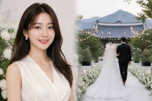 Elegant Korean wedding setting with white flowers and warm natural light