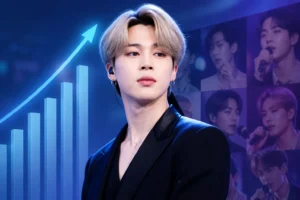Editorial image of a K-pop singer performing under concert lights