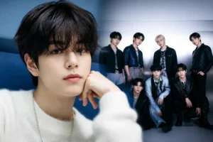 Concert stage lights and microphones representing the Stray Kids comeback