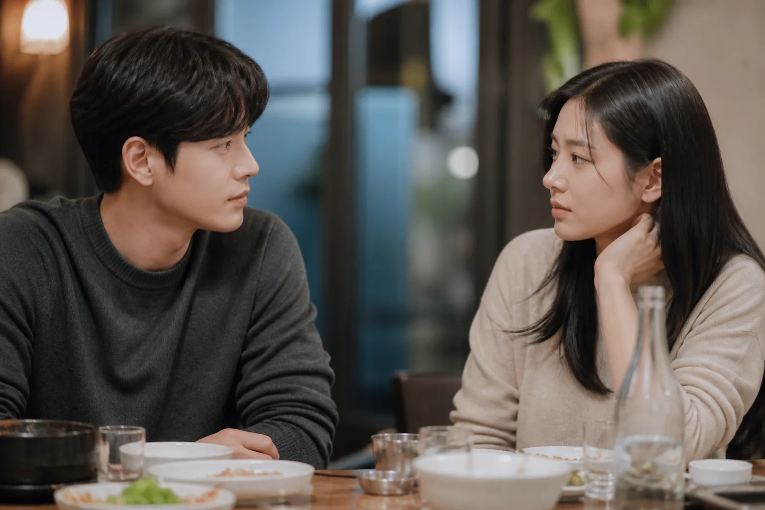 Korean drama couple facing an emotional turning point