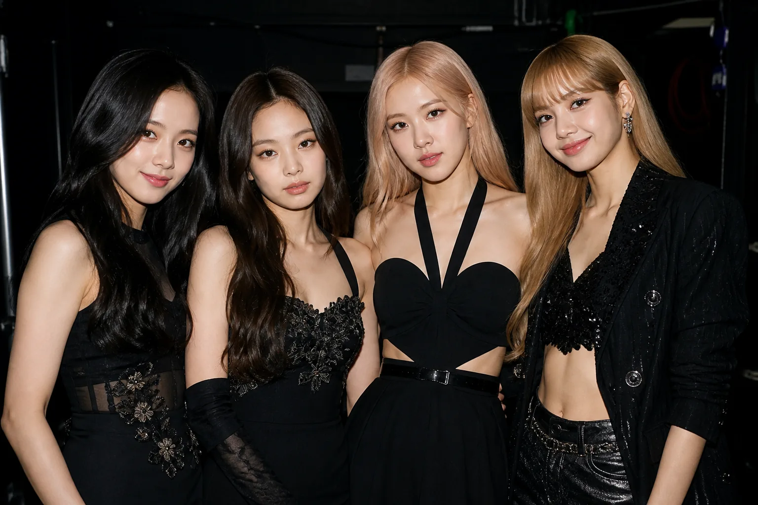 Four performers greeting fans at an intimate Seoul music event