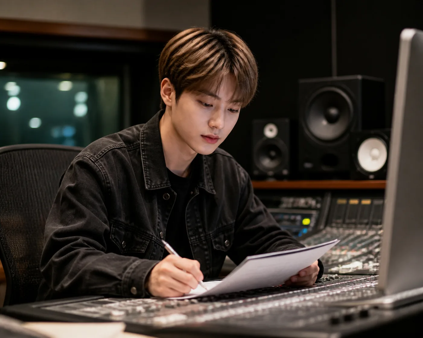 Stage lights and empty performance space symbolizing a K-pop artist's evolving career