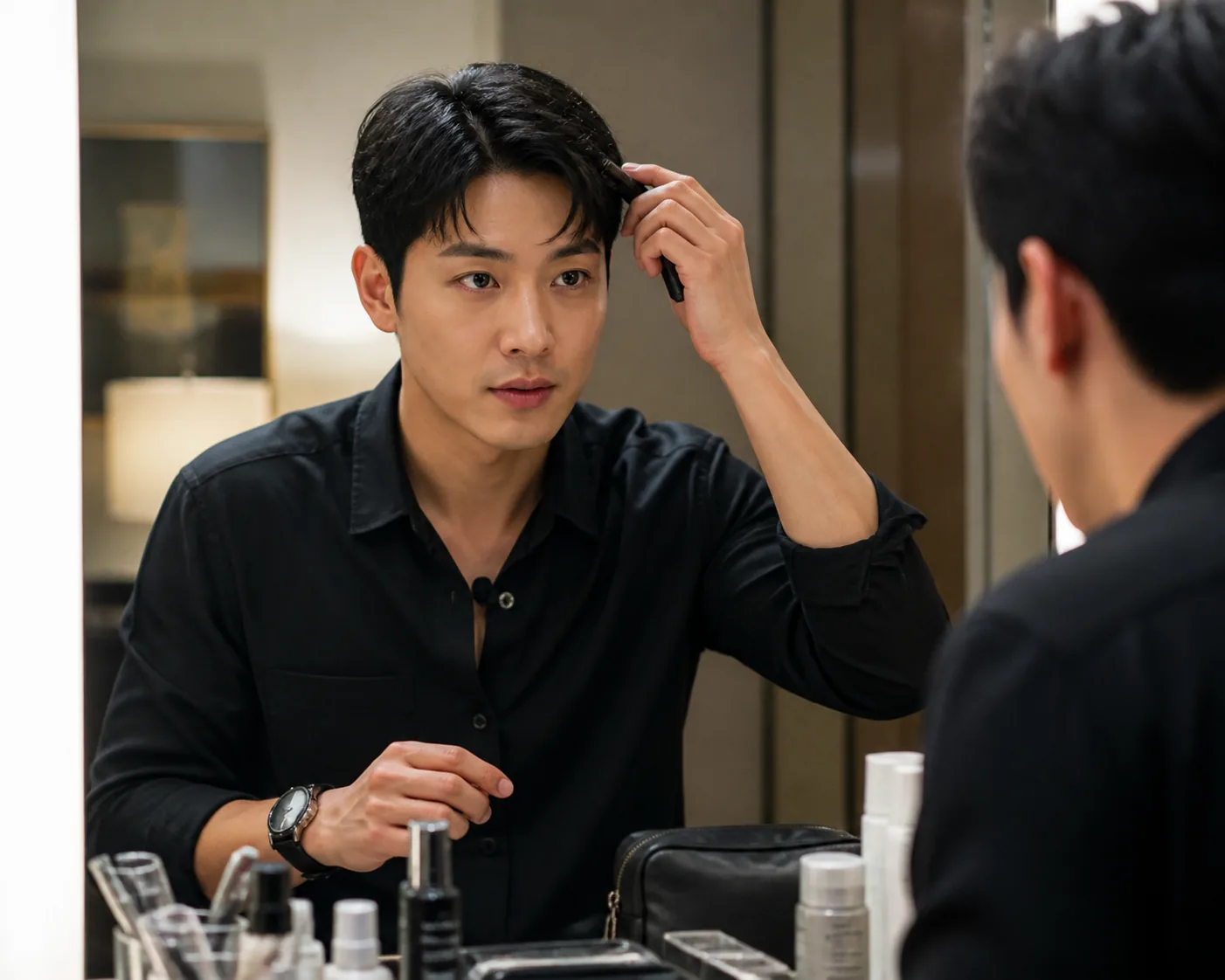 Editorial image of a Korean actor preparing for a Philippine television appearance