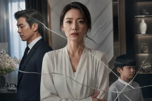 Elegant Korean drama-inspired image of two neighboring families facing hidden tension