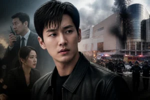 Editorial illustration of a Korean detective drama investigation