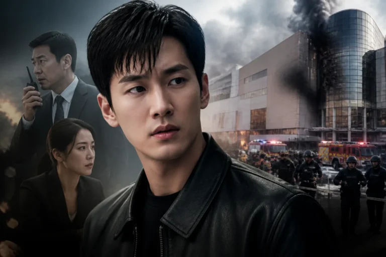 Editorial illustration of a Korean detective drama investigation