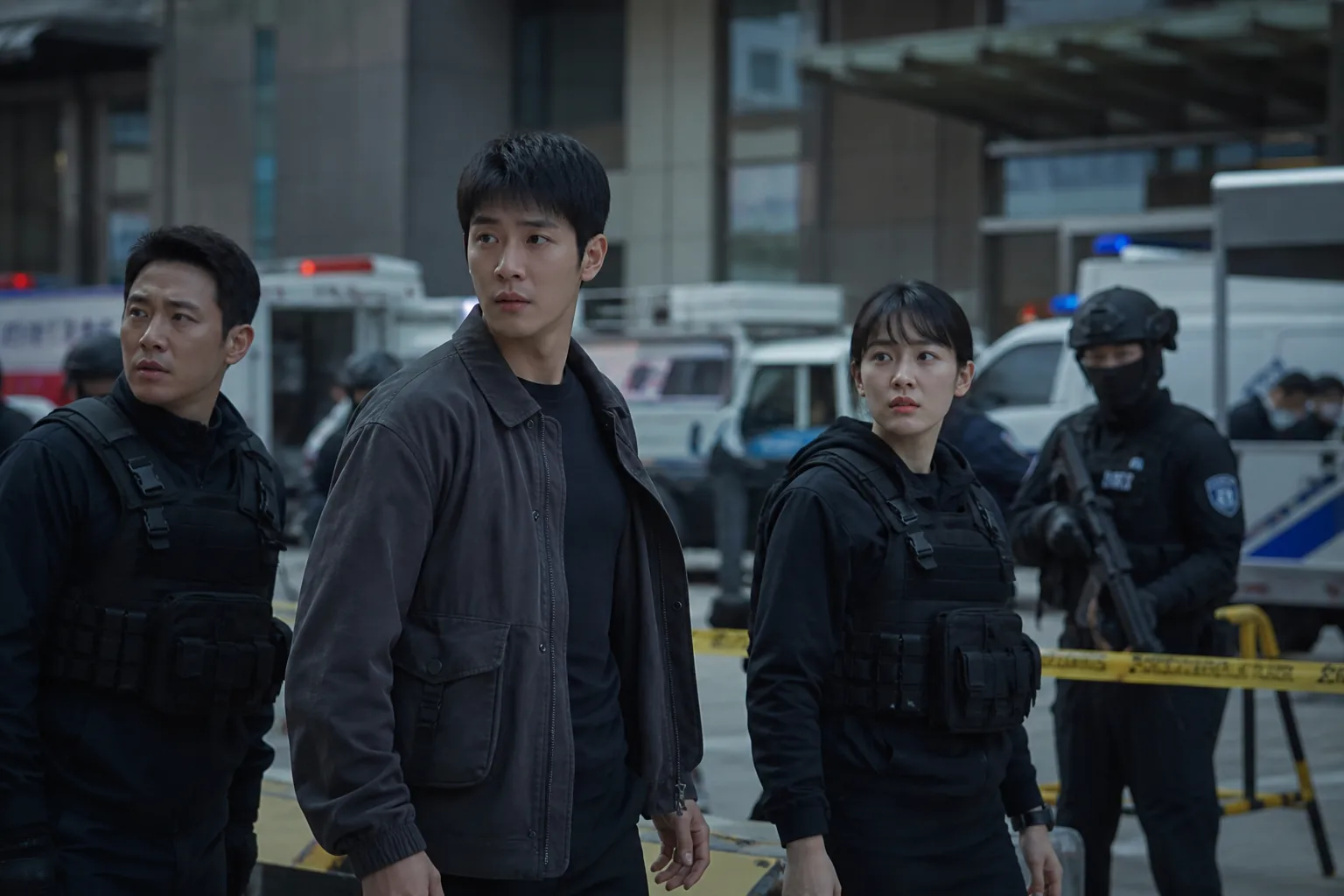 Korean crime drama detectives preparing for an investigation