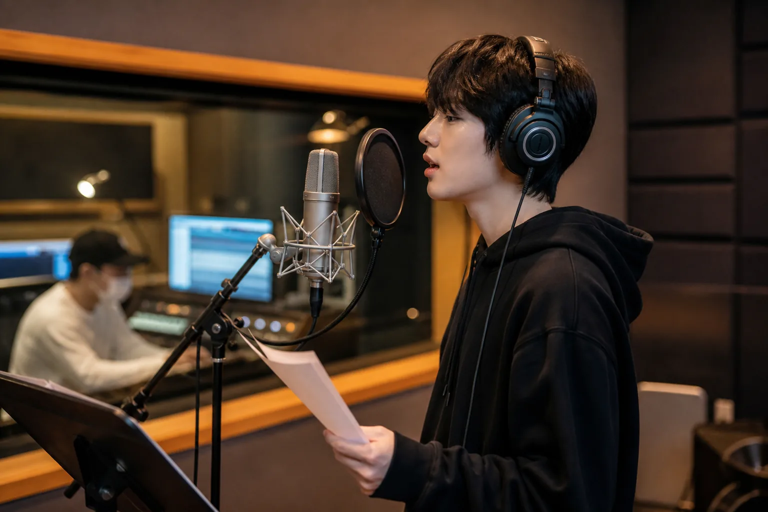K-pop fans using phones while a music release calendar is discussed