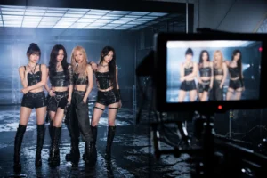 Editorial K-pop studio scene inspired by a modern music video production
