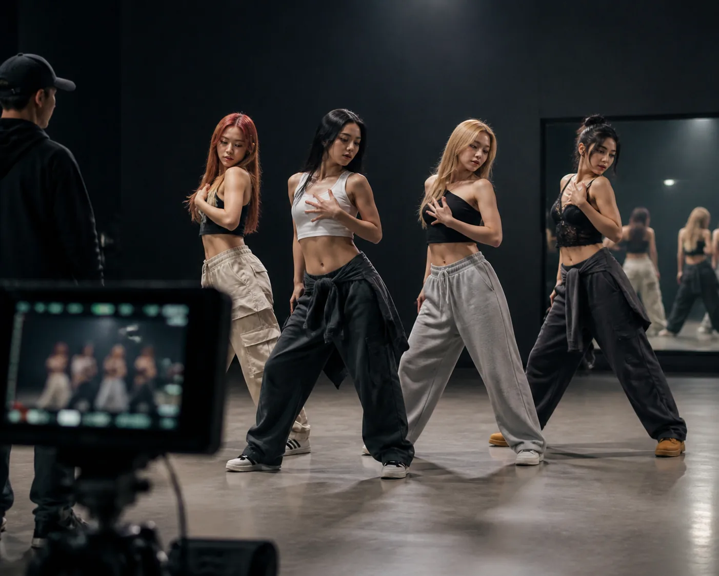 Editorial image of a video editing timeline and dance rehearsal space