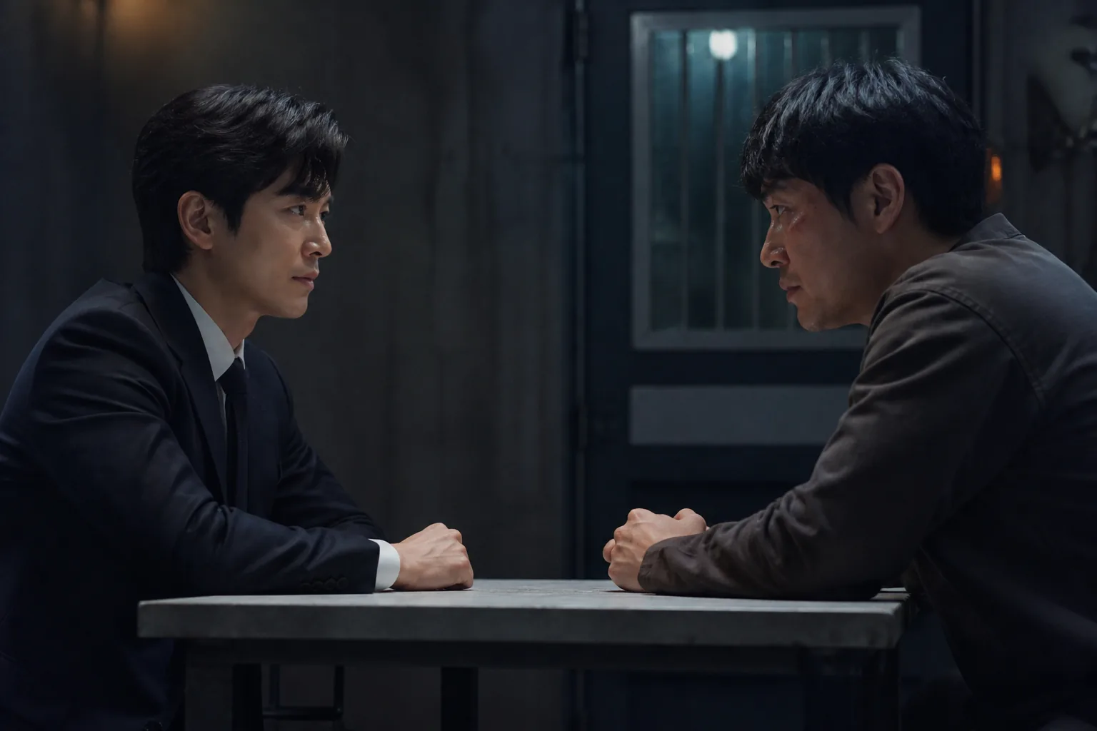 Crime investigation evidence board with a dramatic Korean thriller atmosphere