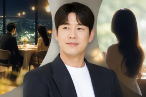 Elegant Korean television dating-show setting with flowers on a table