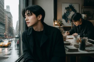 Editorial image representing a K-pop artist beginning a new chapter in New York City