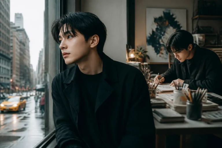 Editorial image representing a K-pop artist beginning a new chapter in New York City