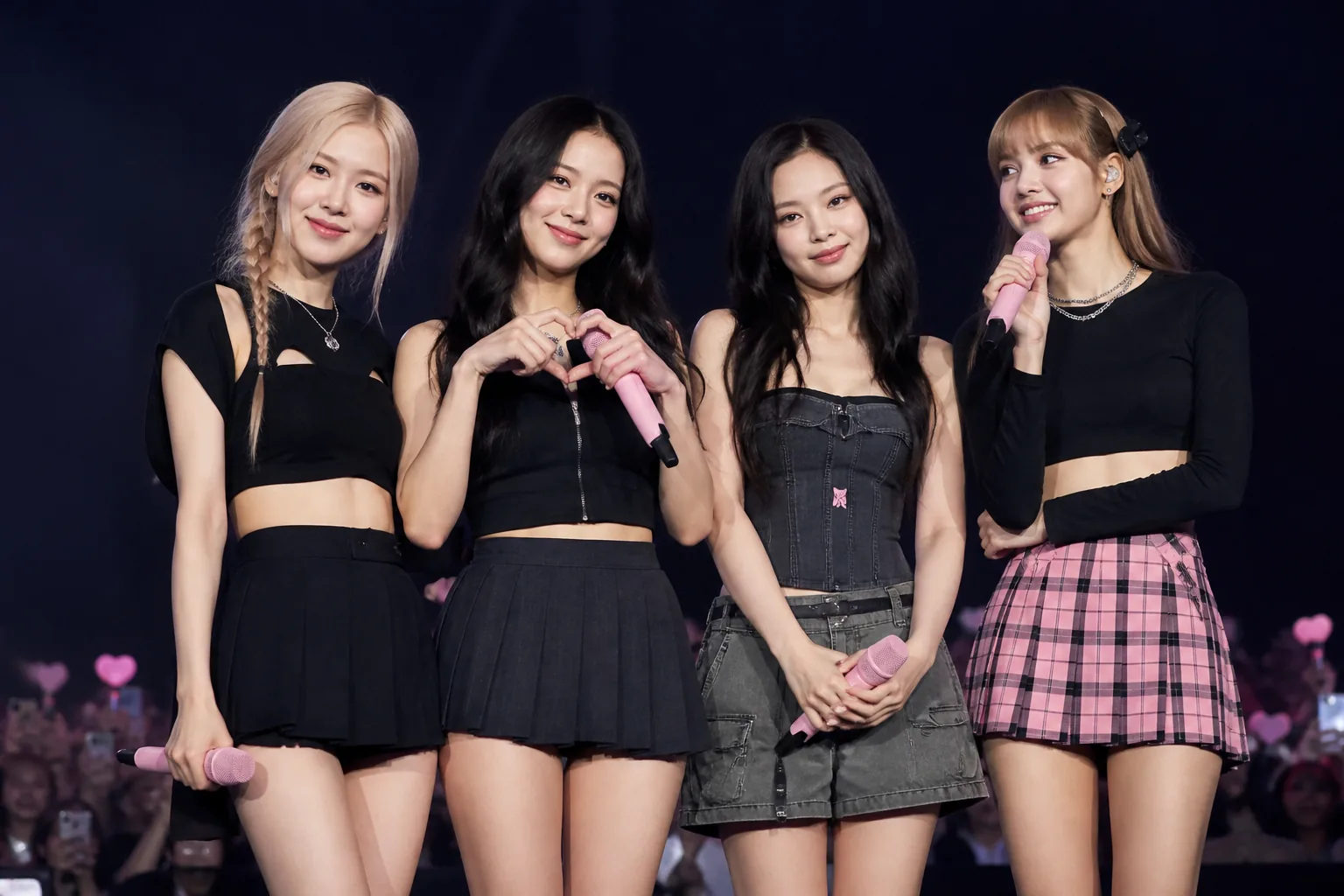 Editorial visual of concert lights and a global K-pop audience representing a decade of music