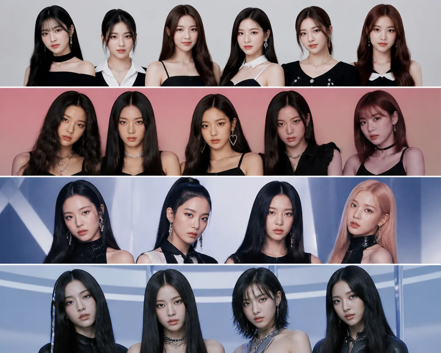 Editorial visual of a colorful K-pop chart and concert atmosphere