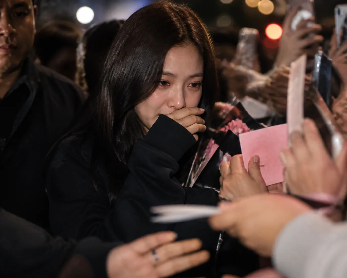Editorial image of concert lights and fan letters at a K-pop celebration