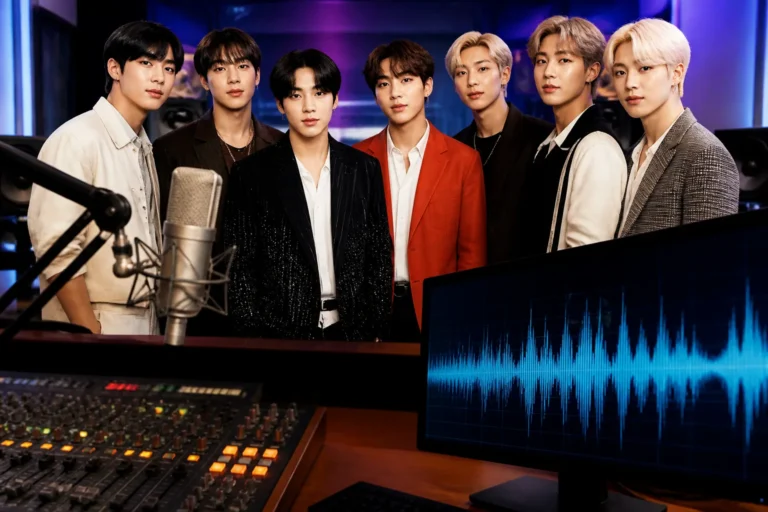 Editorial visualization of BTS music reaching U.S. pop radio