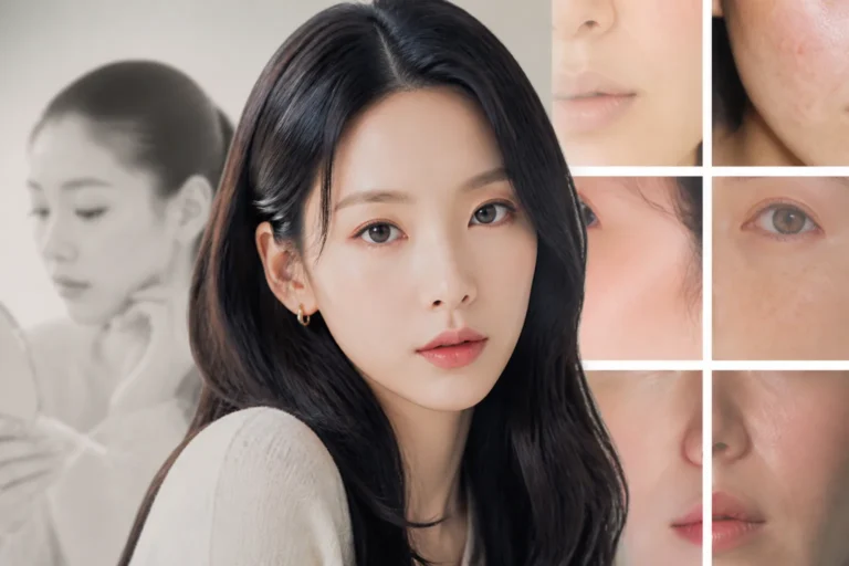 Editorial portrait visualizing conflicting beauty expectations placed on female K-pop artists
