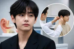 Editorial visualization of a Korean music performer receiving professional hearing care