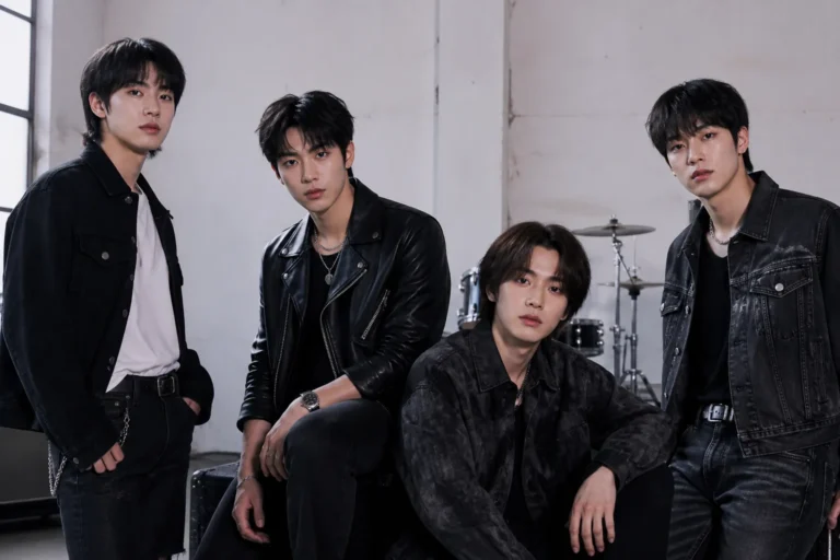 Editorial illustration of a Korean rock band preparing for a September comeback