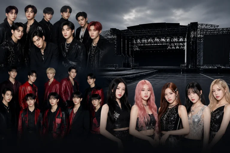 Empty outdoor concert stage representing multiple canceled K-pop appearances in Poland