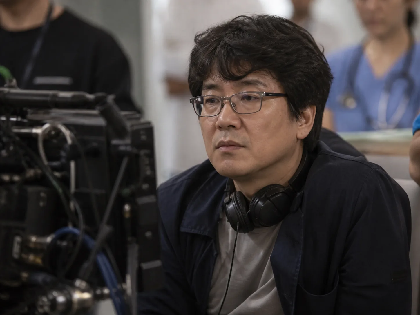 Empty director chair on a quiet Korean television drama set