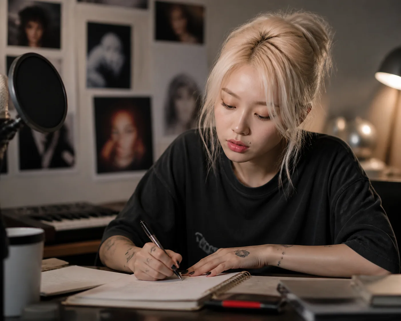 Female musician preparing independent music in a creative studio