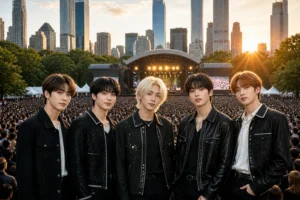 Editorial image representing TXT headlining the 2026 Global Citizen Festival in New York
