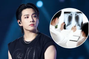 Editorial image representing ATEEZ member Hongjoong managing a rib injury during concert schedules