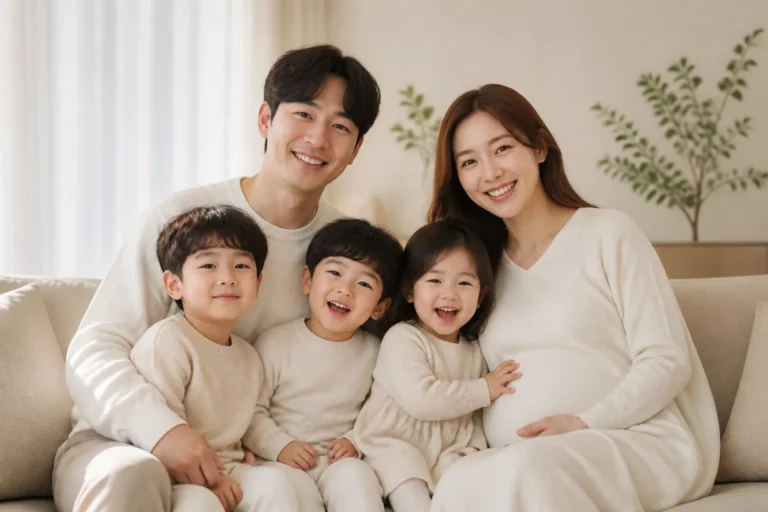 Editorial visualization of Park Joo Ho and Anna announcing a fourth child