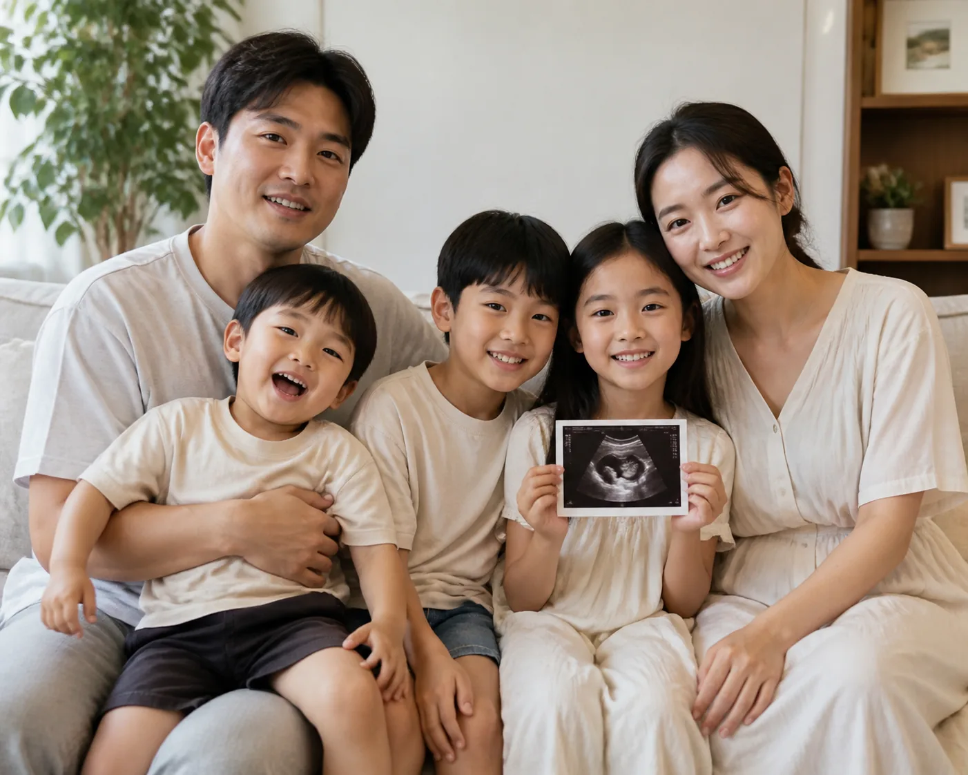Family sharing hopeful pregnancy news through a personal video