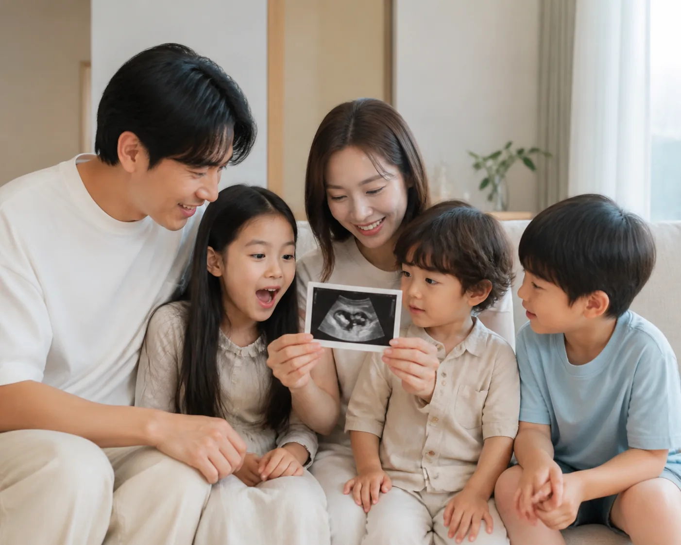 Parents and three children preparing to welcome a new baby