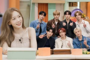 Editorial visualization of a colorful Korean television variety studio prepared for an idol group appearance