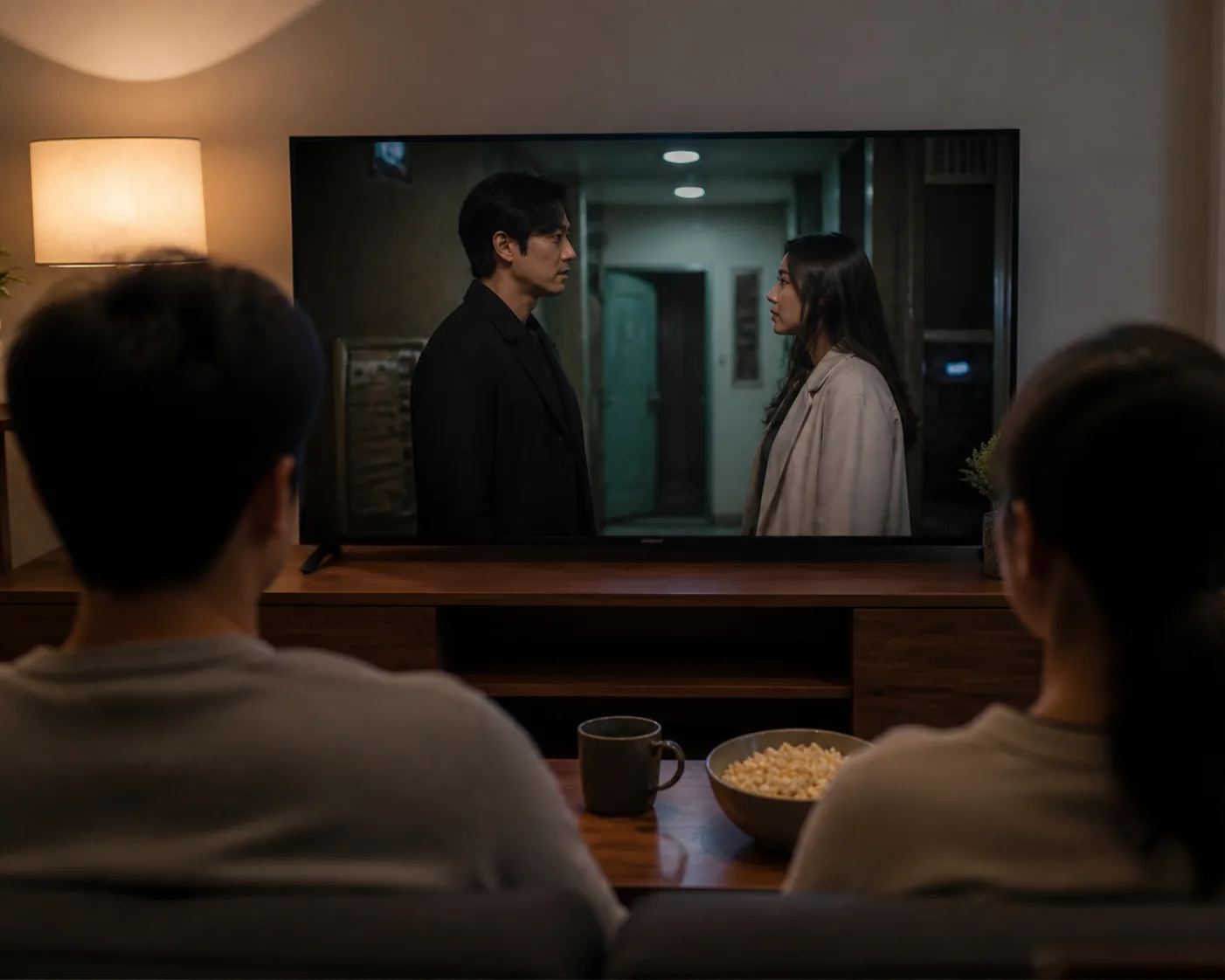 Living-room television displaying a dramatic finale as audience interest rises