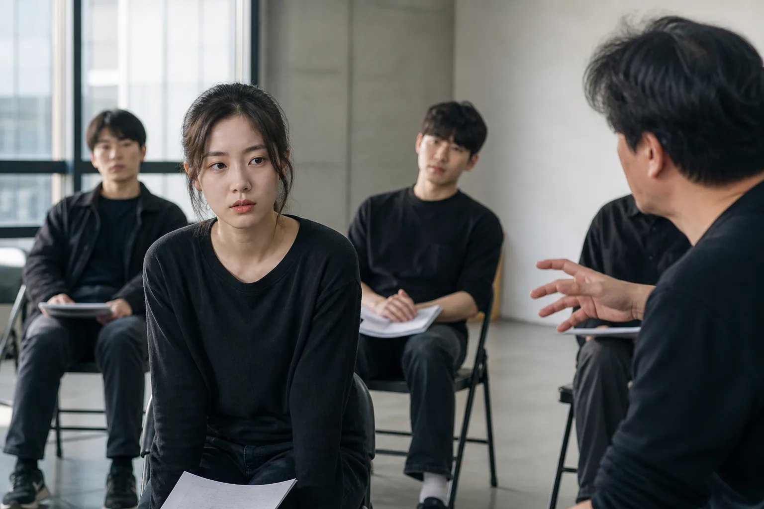 Performers rehearsing for film television and musical theater in one studio