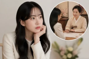 Editorial visualization of a professional matchmaking consultation in a modern Seoul office