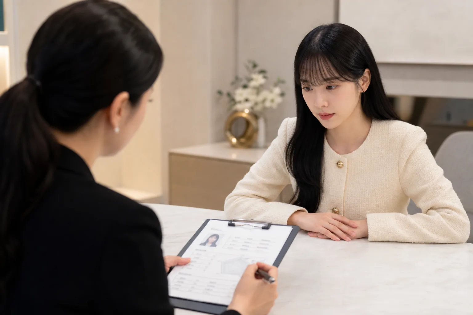 Documents and membership plans arranged on a professional matchmaking consultant's desk