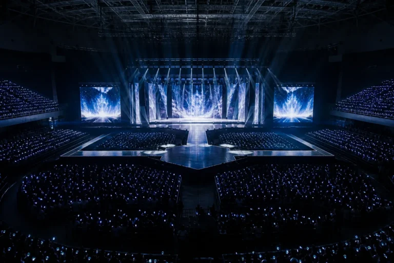 Editorial visualization of a large Incheon concert arena prepared for a three-night K-pop tour finale