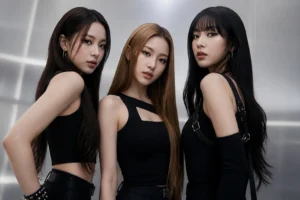 Three female K-pop performers representing Girls’ Generation unit HyoRiSoo
