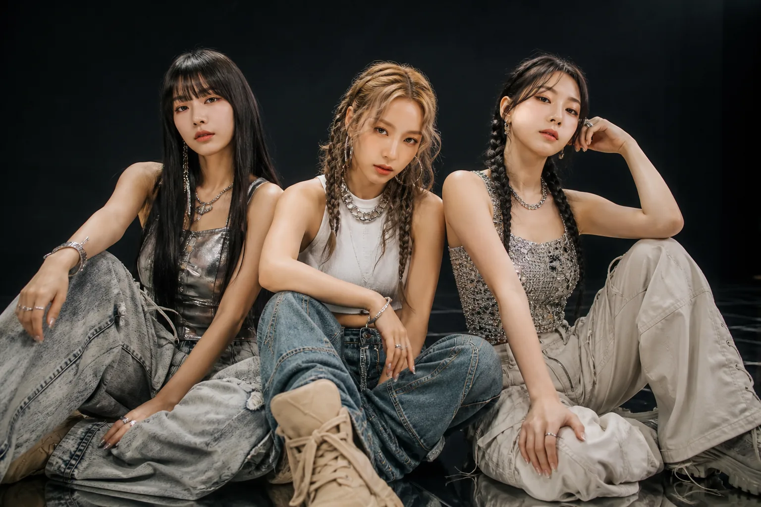 Dance trio rehearsing a house and hip-hop performance for a new K-pop single