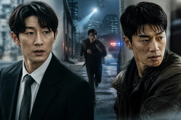 Editorial urban chase image for the Korean film Reawaken Man The Red
