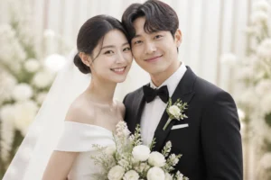 Wedding rings and flowers representing Yang Jiwon and Yang Joon Mo's marriage announcement