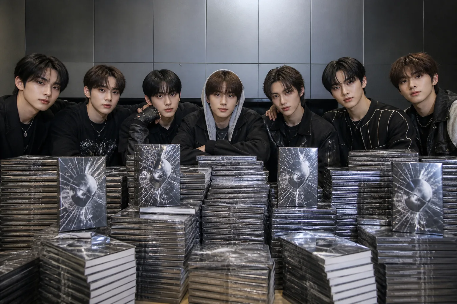 초동 판매량 100만 장 이상을 상징하는 음반 더미
