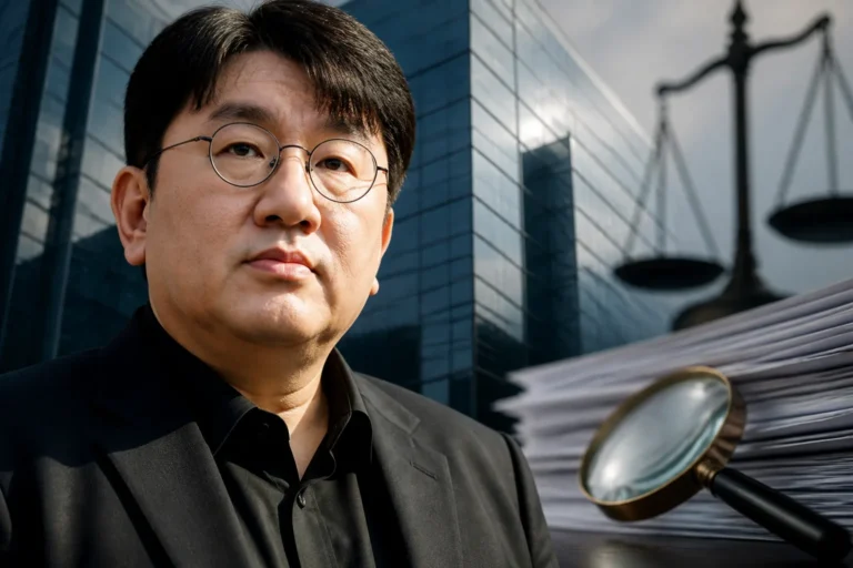 Corporate office district representing the investigation involving HYBE chairman Bang Si Hyuk