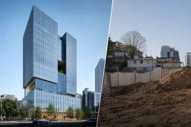Modern entertainment company headquarters project in Seoul representing JYP Entertainment's paused development