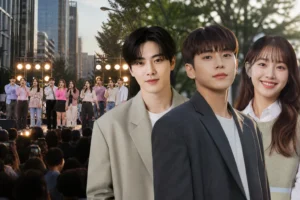 Outdoor busking stage representing the 14-vocalist lineup for The Listen Season 6
