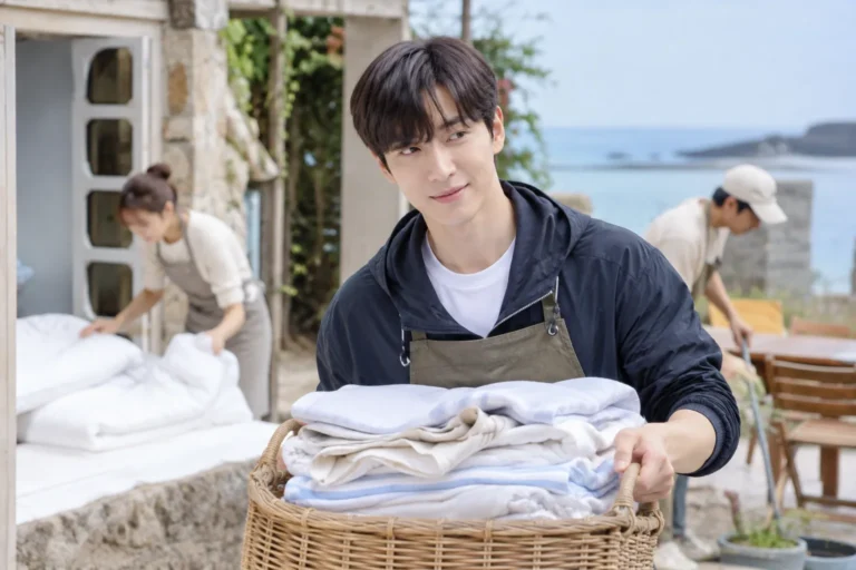 Four cast members running an unconventional island guesthouse for a Korean variety show