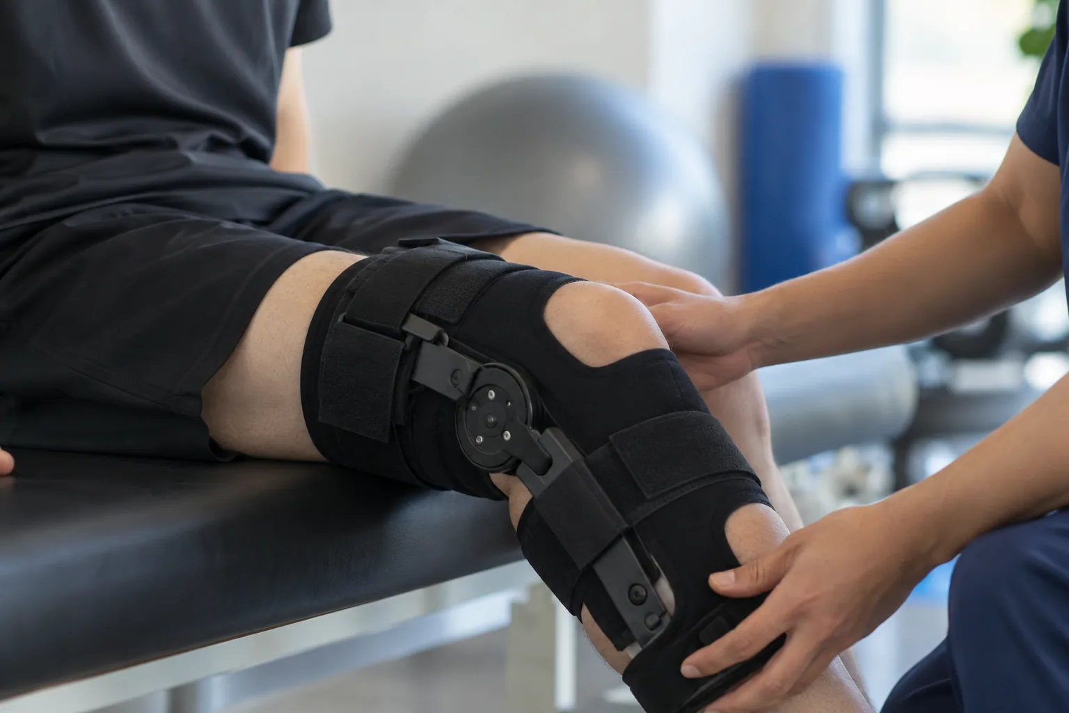 Military performance team member receiving support after a knee injury during practice